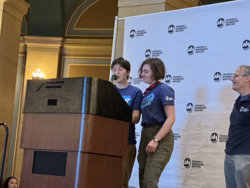 Students speaking at the capitol advocating to protect the BWCA.