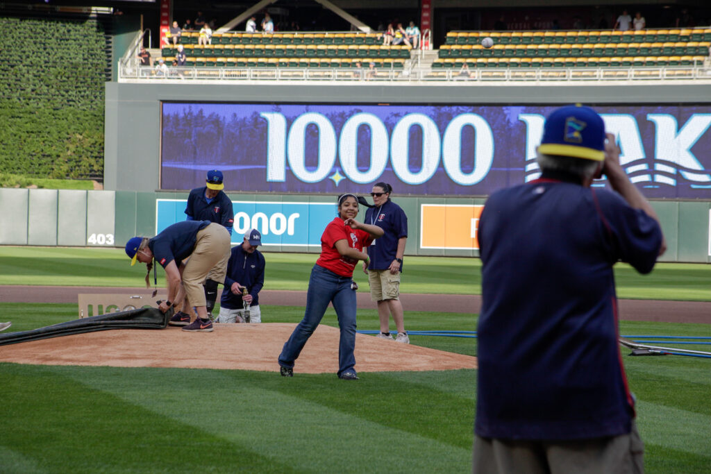Student throwing out the first pitch.