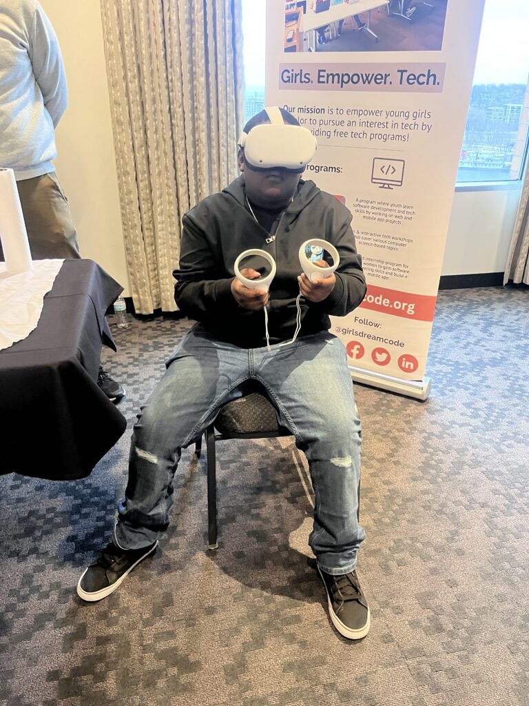 Student with VR headset.