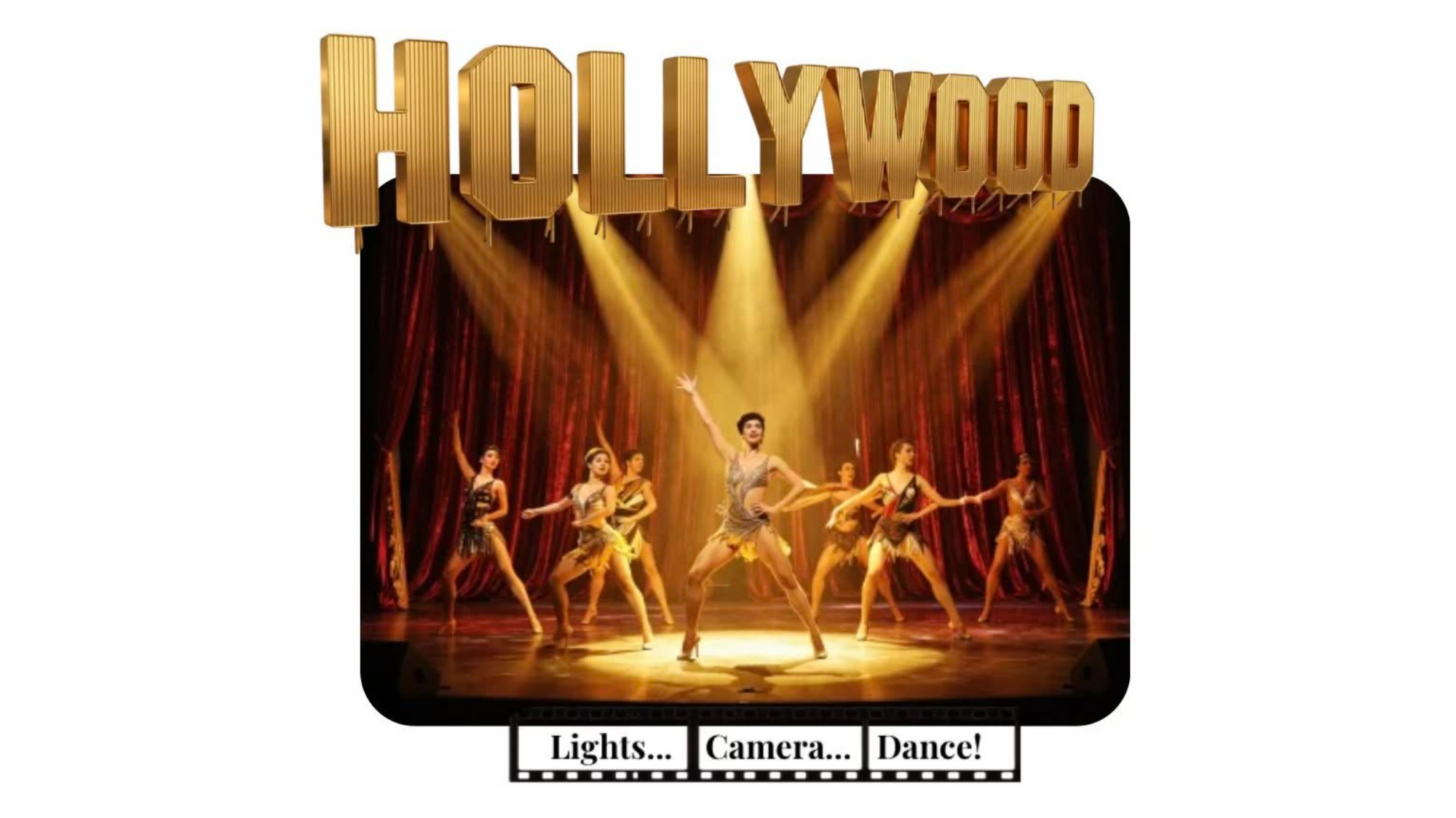 Dancers on stage with lights under Hollywood sign